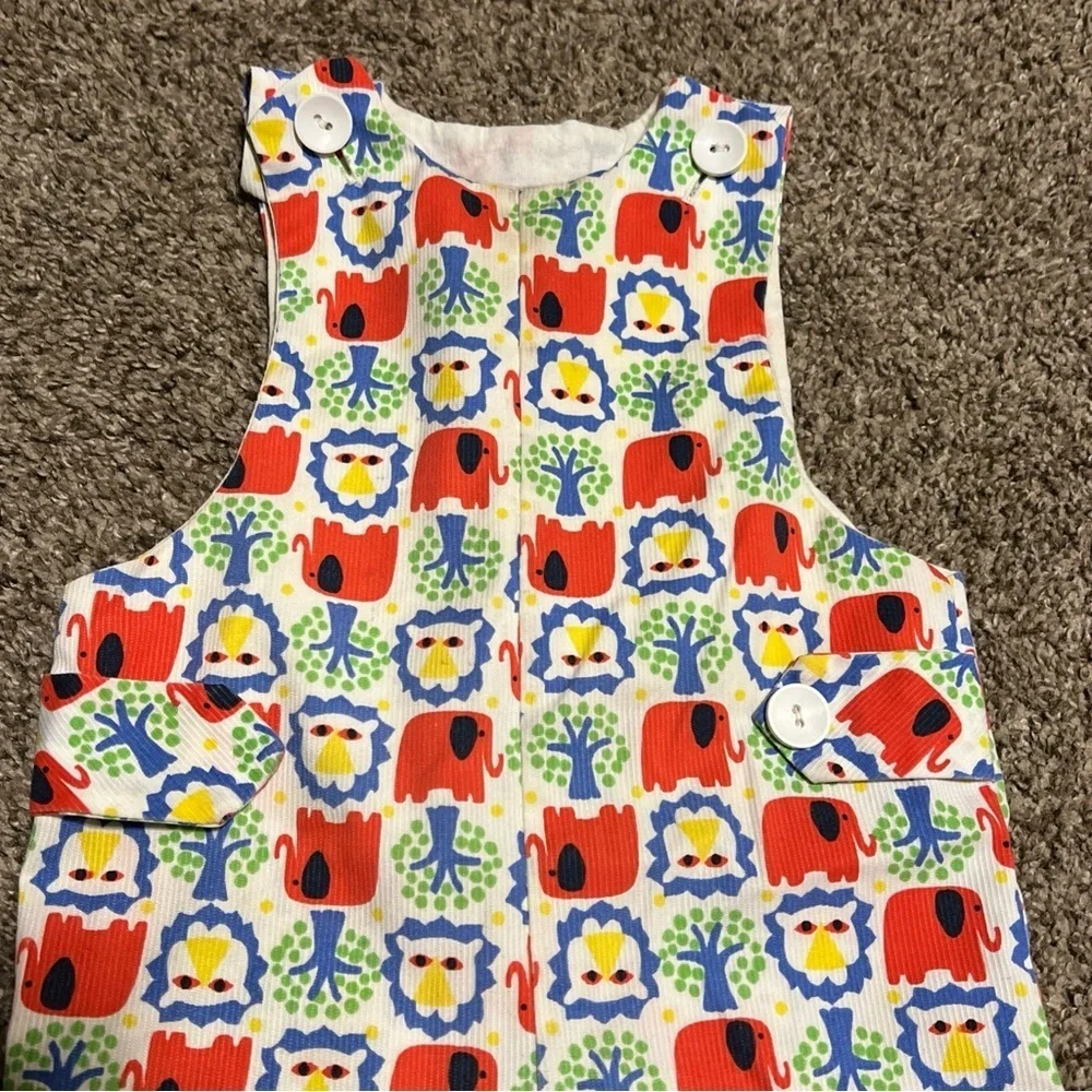 Vtg 60s Goodlord Tailored short overalls Elephant Red white blue 12M